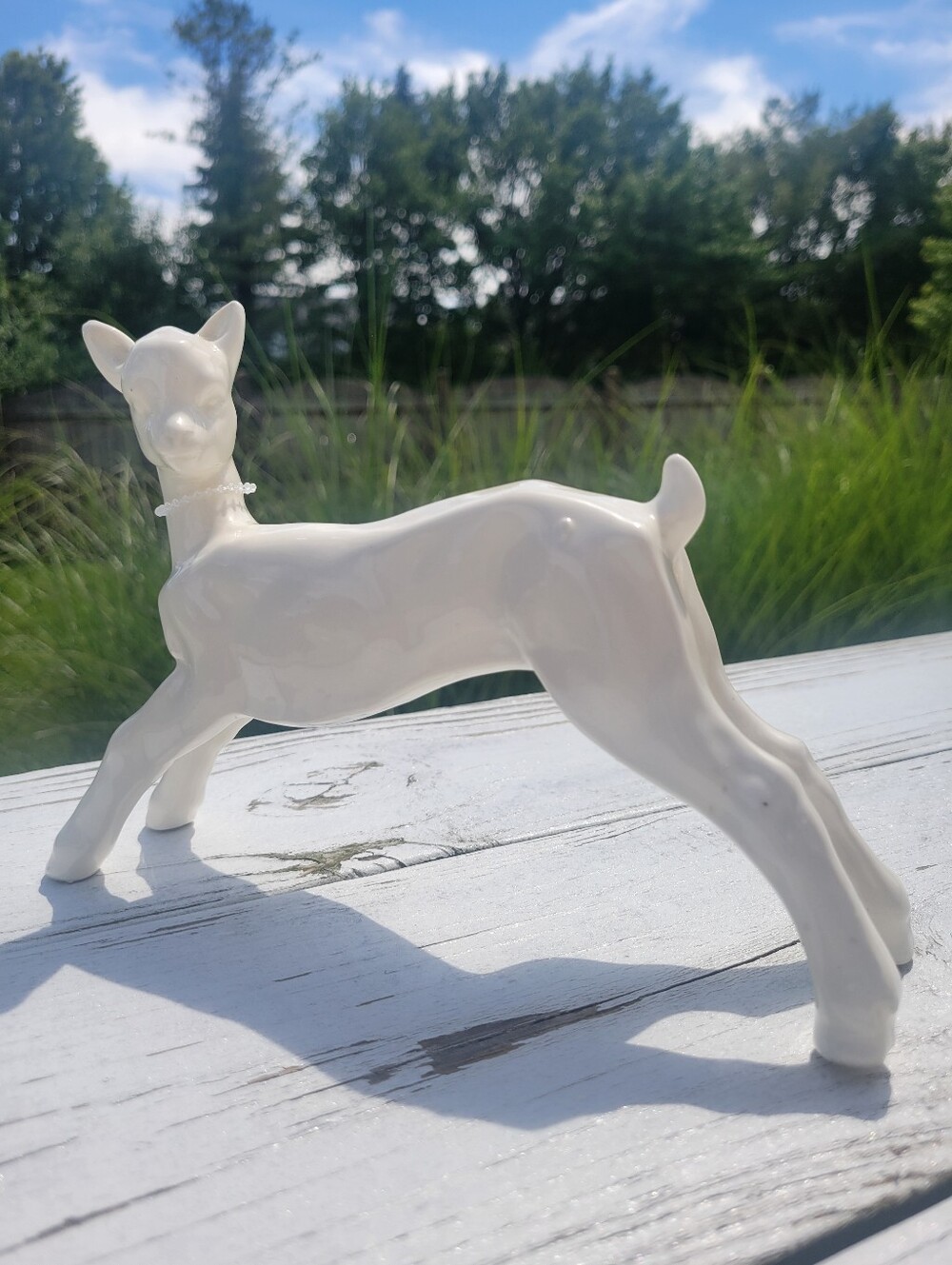 Vintage Ceramic White Deer Figurine - Made in Czechoslovakia